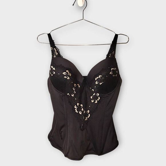 Joan Vass Womens Corset Sz 2X Tops Bra Black Shape Wear Firm Control‎ Underwire - Picture 1 of 9